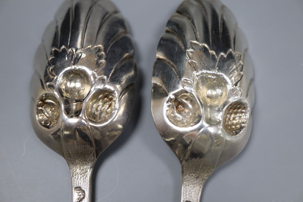 A pair of George II Scottish silver berry spoons, James Mitchell I, Edinburgh, 1754, 21.2cm, 4.5 oz.